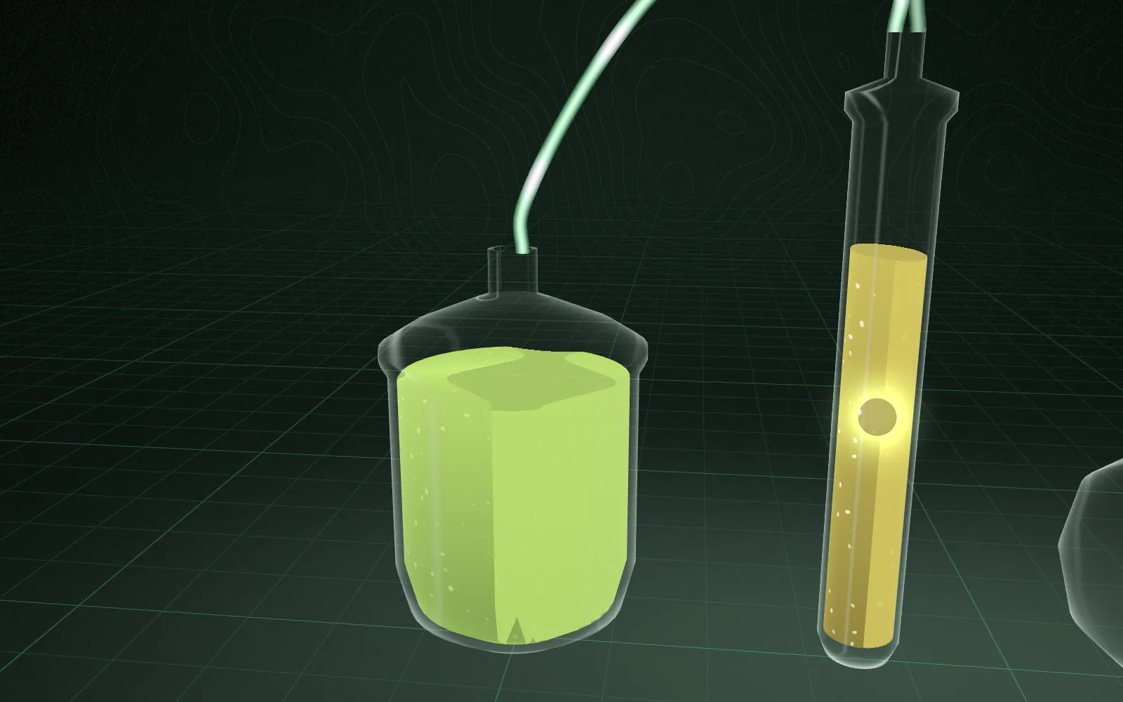 A tall glass column with a selected solvent; banded layers separate around the particle.