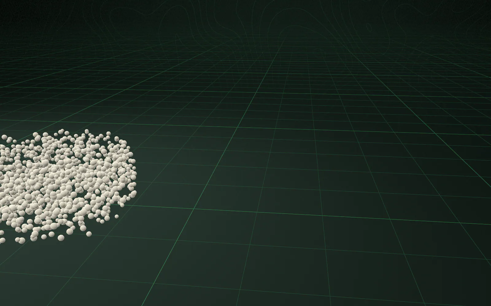 The mist settles into a precise volume of uniform powder particles.