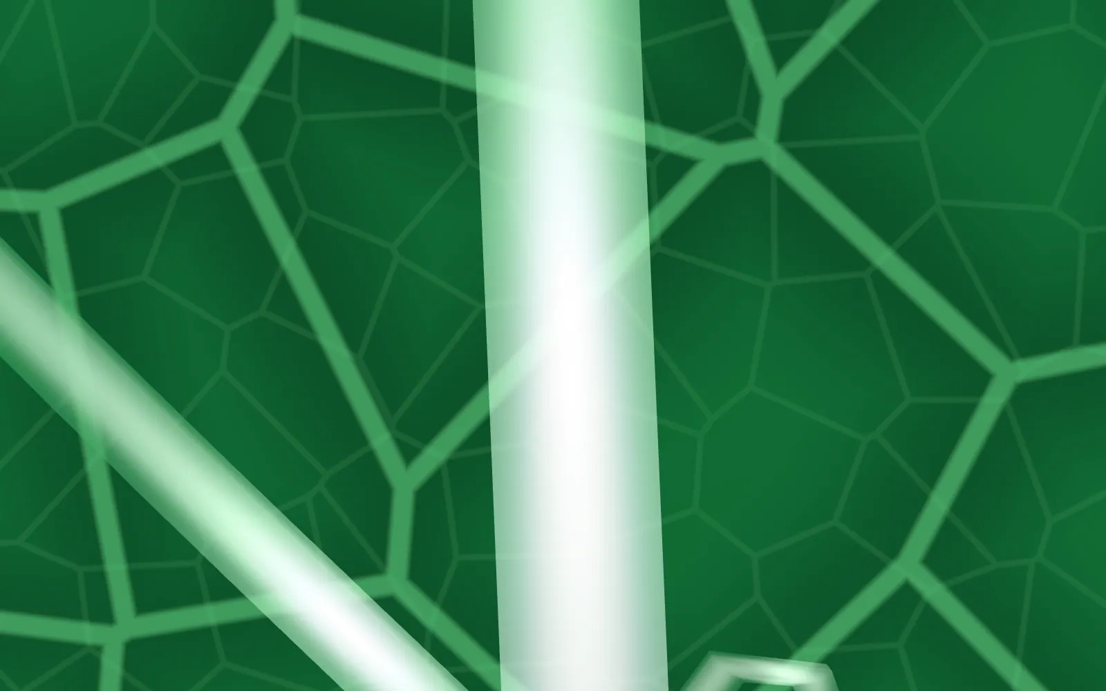 Inside a leaf: luminous vein channels branch through a translucent green field of cells.