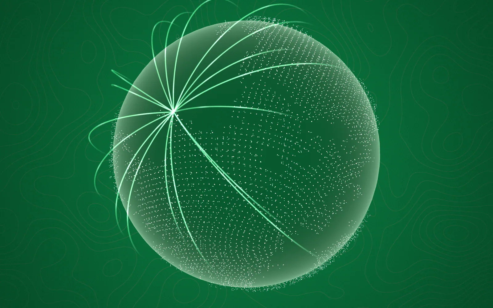 Particles stream along fading routes around the globe; the promise continues: Traced completely.