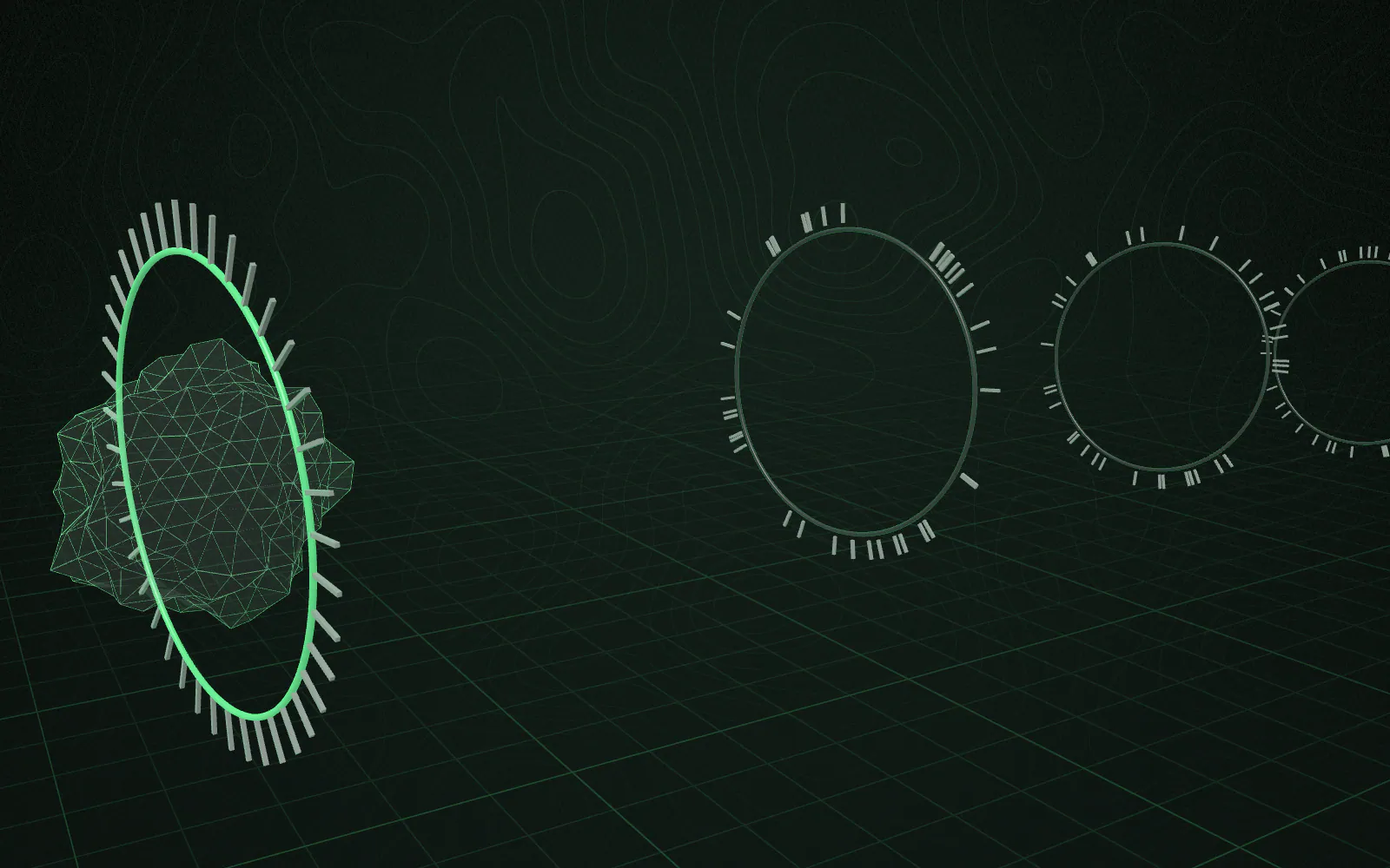 Step 2 of 10, Raw-Material Selection: the sample passes through ring 2, which locks and turns luminous; the sample grows smoother and more defined.