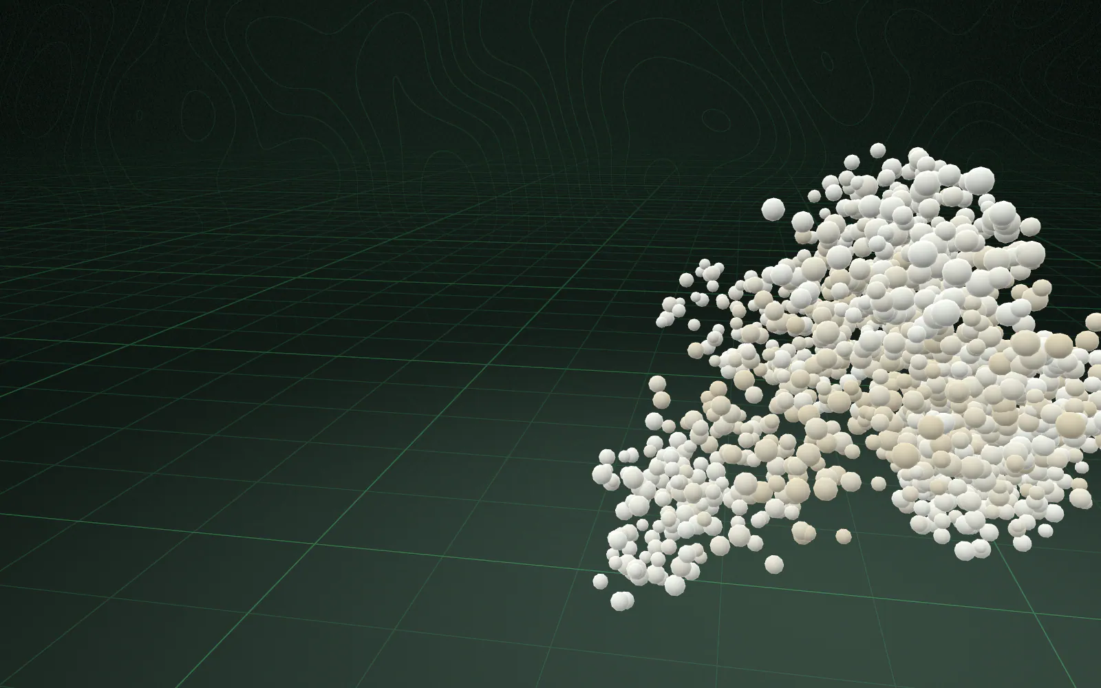 Ingredient: liquid atomises into suspended particles that converge into a precise powder volume, then morph through granule, pellet, microcapsule and liposome-like forms.